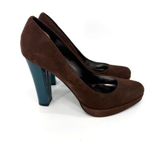 Steve Madden Hayla Brown and Blue Heels with Chunky Design
